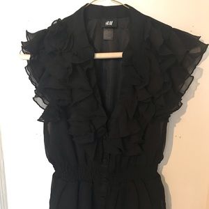 H&M black ruffle blouse.